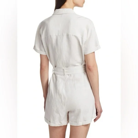 Rails Georgie Tie Waist Linen Romper in Stone - Picture 6 of 13